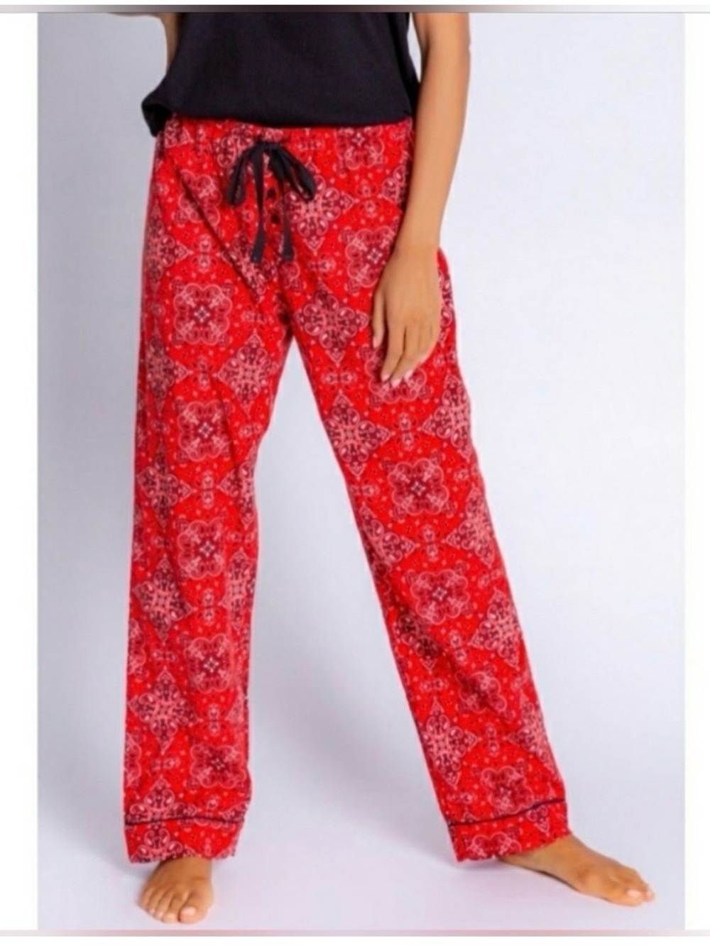P. J. Salvage Red Bandana Print Pajamas Lounge Pants with Blue Drawstring 1X NWT